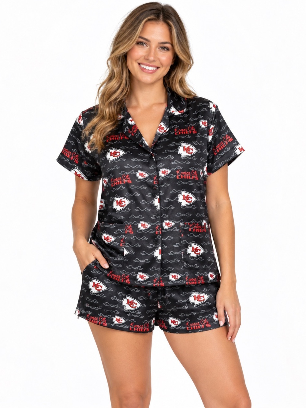 NWT NFL Kansas City Chiefs Satin Pajama Set Women’s Medium Black